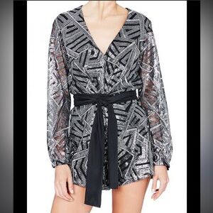 NWOT sass & bide Black and Silver Geometric romper